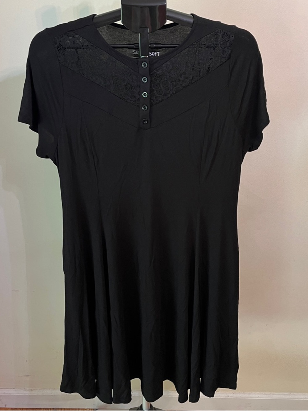 Torrid Super Soft Knits Black Lace Yoke Short Sleeve Dress Size 0 (US 12)